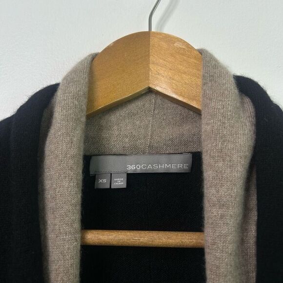 360Cashmere Black Tan Open Front Cardigan Sweater 100% Cashmere XS Quiet Luxury - Picture 3 of 11
